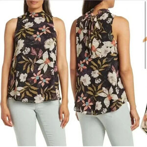 Gibson Look Black Floral Sleeveless Blouse NWT Business Casual